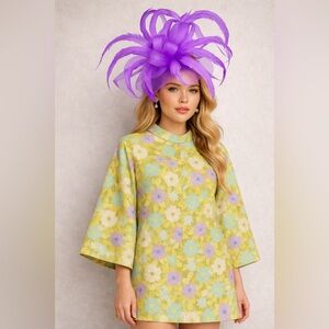 Kentucky Derby Headwear Purple Hat Fascinator Feather Statement Formal Occasion